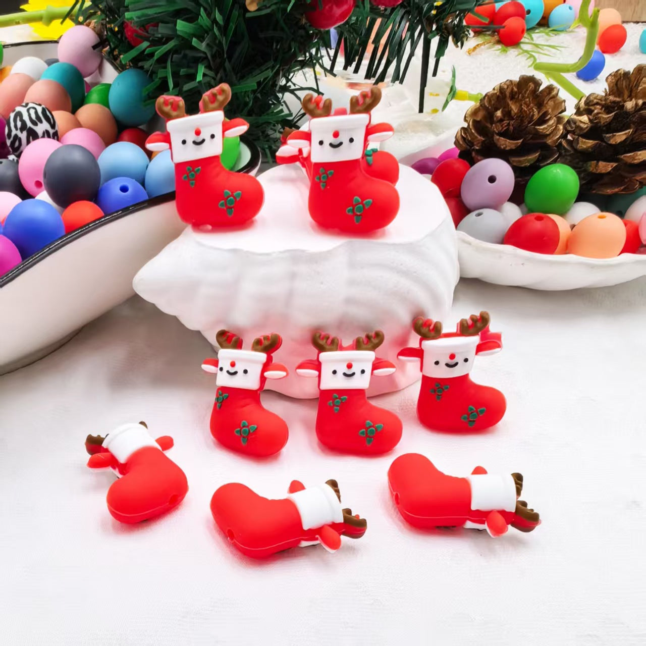 Wholesale 10pcs/pack 3D Christmas  Cartoon Focus Beads  DIY Silicone Beads